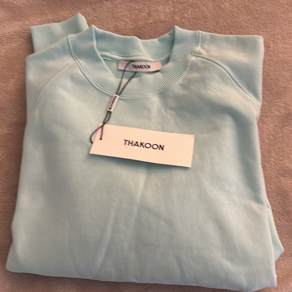 Thakoon Tops - THAKOON Crewneck Cotton Sweatshirt w side Panels (S) Light Blue / Mint BNWT
